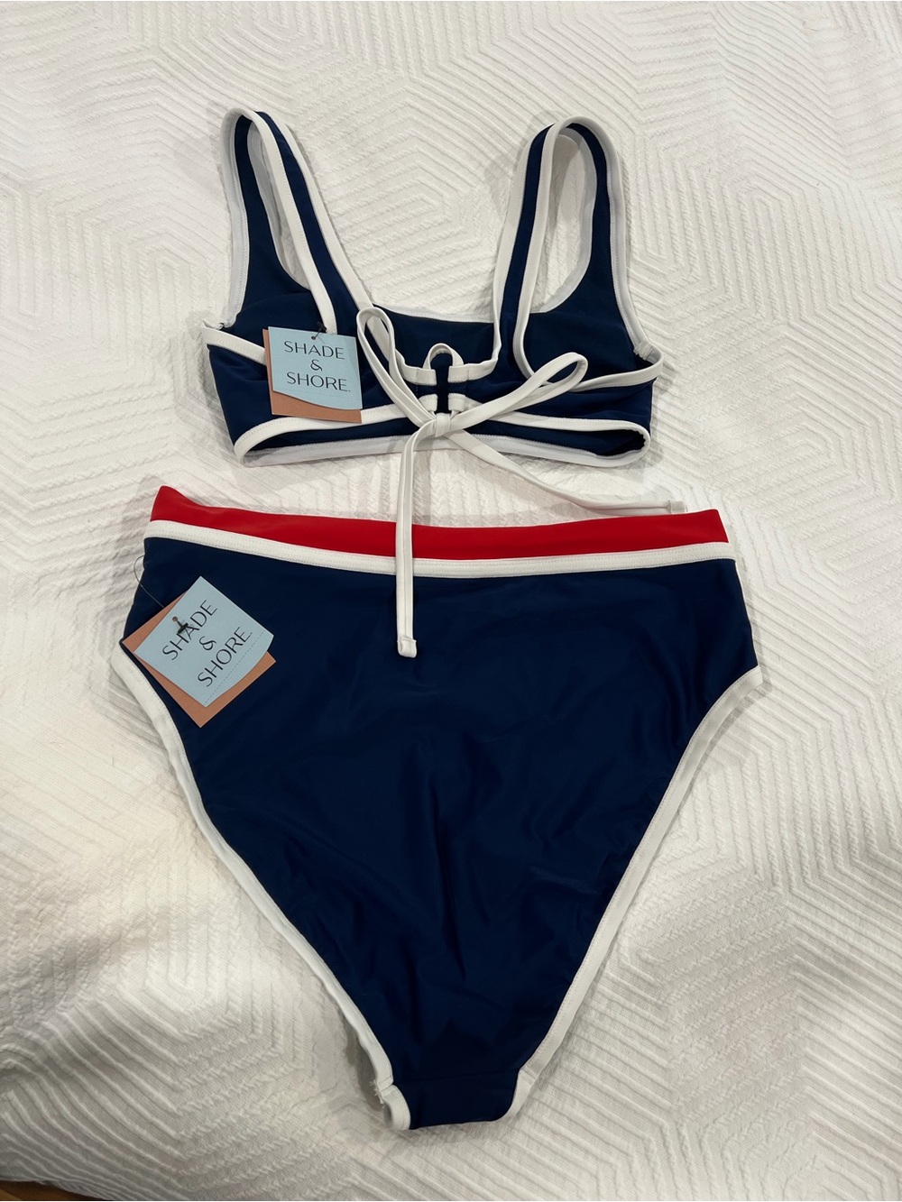 NWT SHADE & SHORE Navy and Red
Bikini with White Trim. Top Med, Bottom Large - Picture 3 of 7